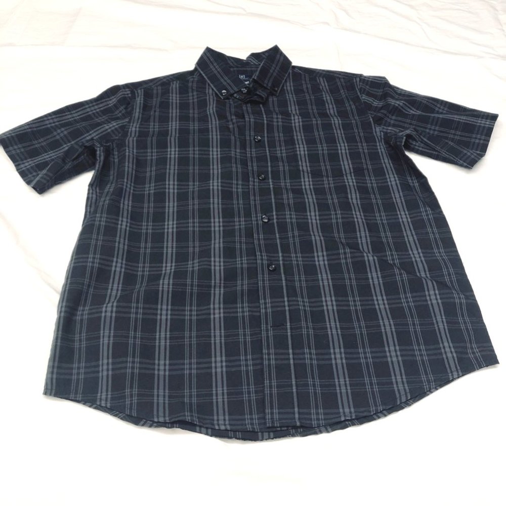 George Mens Button Down Shirt Black Blue Plaid Stretch Classic Fit M 38-40